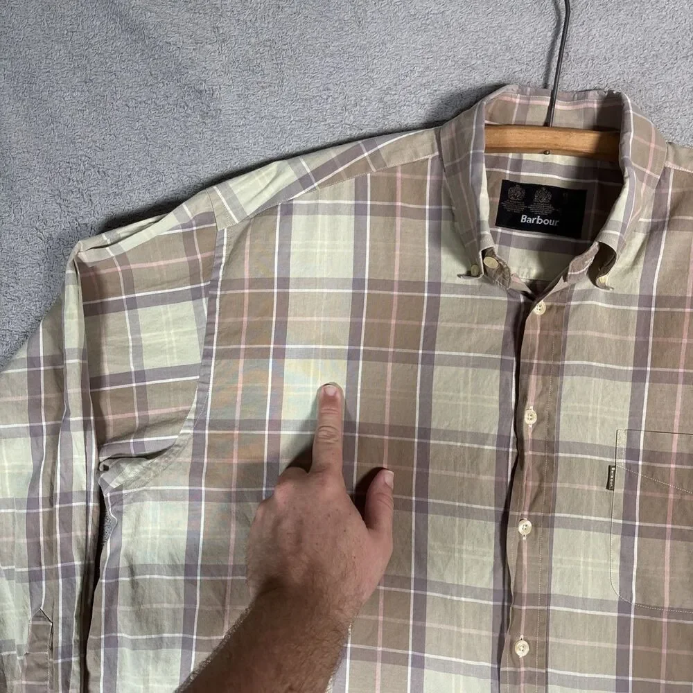 Barbour Shirt Men’s Size XL Plaid Button Up‎ Long Sleeve Camping Earth Tones